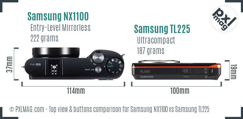 Samsung NX1100 vs Samsung TL225 top view buttons comparison