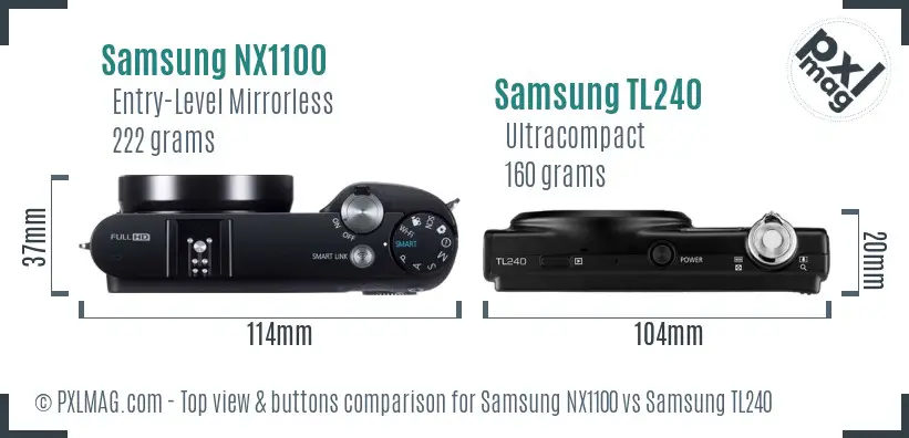 Samsung NX1100 vs Samsung TL240 top view buttons comparison
