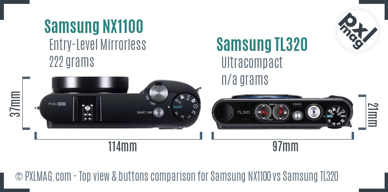 Samsung NX1100 vs Samsung TL320 top view buttons comparison