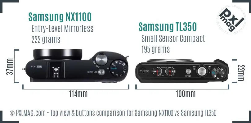 Samsung NX1100 vs Samsung TL350 top view buttons comparison