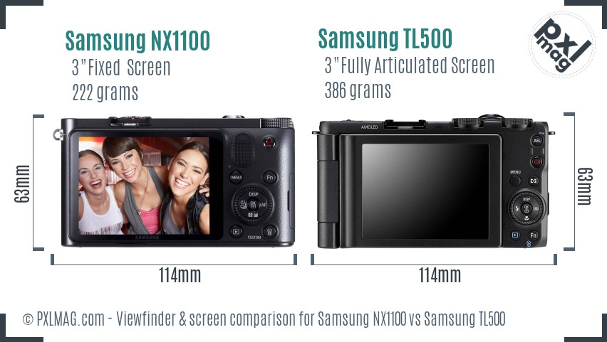 Samsung NX1100 vs Samsung TL500 Screen and Viewfinder comparison