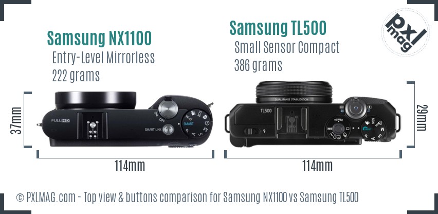 Samsung NX1100 vs Samsung TL500 top view buttons comparison