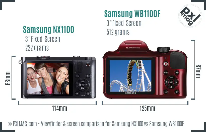 Samsung NX1100 vs Samsung WB1100F Screen and Viewfinder comparison