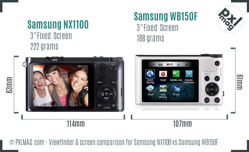 Samsung NX1100 vs Samsung WB150F Screen and Viewfinder comparison