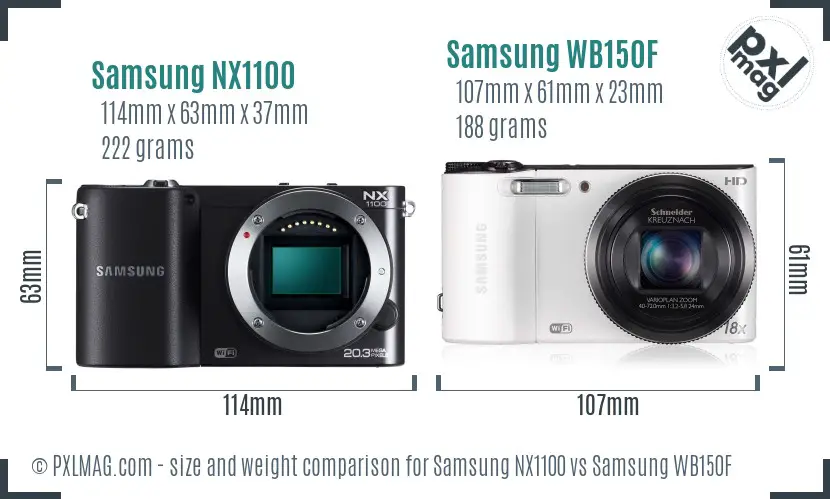 Samsung NX1100 vs Samsung WB150F size comparison