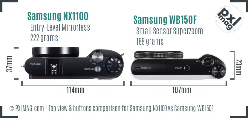 Samsung NX1100 vs Samsung WB150F top view buttons comparison