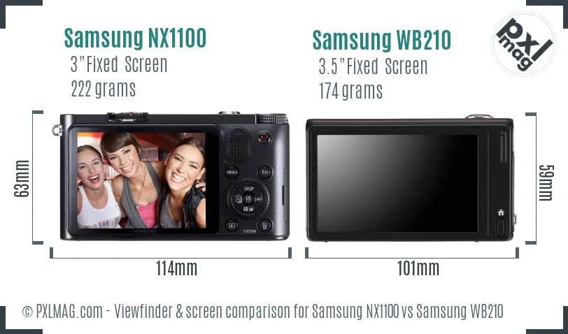 Samsung NX1100 vs Samsung WB210 Screen and Viewfinder comparison