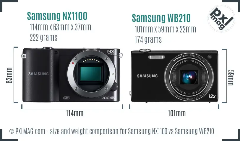Samsung NX1100 vs Samsung WB210 size comparison