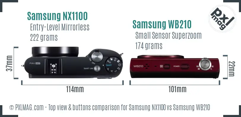 Samsung NX1100 vs Samsung WB210 top view buttons comparison