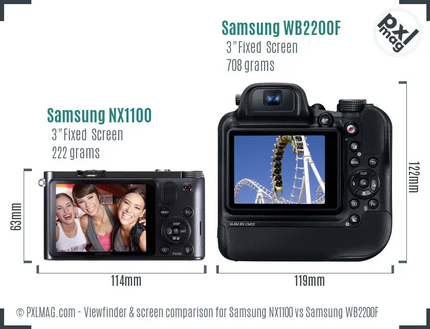 Samsung NX1100 vs Samsung WB2200F Screen and Viewfinder comparison