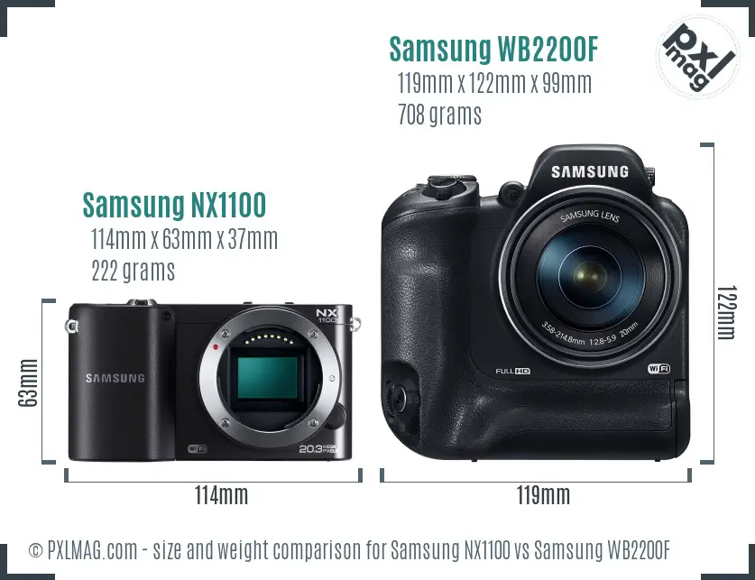 Samsung NX1100 vs Samsung WB2200F size comparison