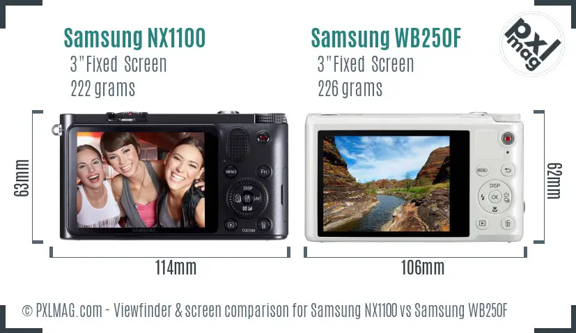 Samsung NX1100 vs Samsung WB250F Screen and Viewfinder comparison