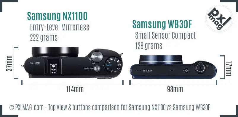 Samsung NX1100 vs Samsung WB30F top view buttons comparison Samsung NX1100 vs Samsung WB30F top view buttons comparison