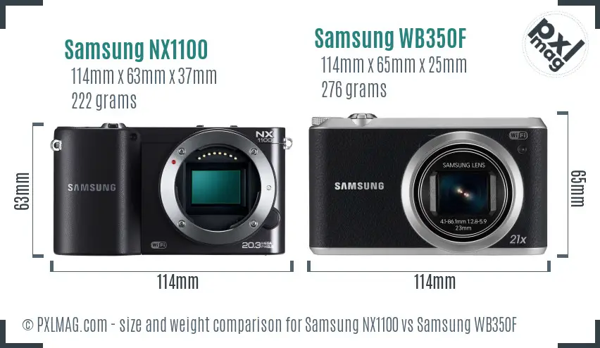 Samsung NX1100 vs Samsung WB350F size comparison