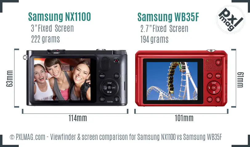 Samsung NX1100 vs Samsung WB35F Screen and Viewfinder comparison