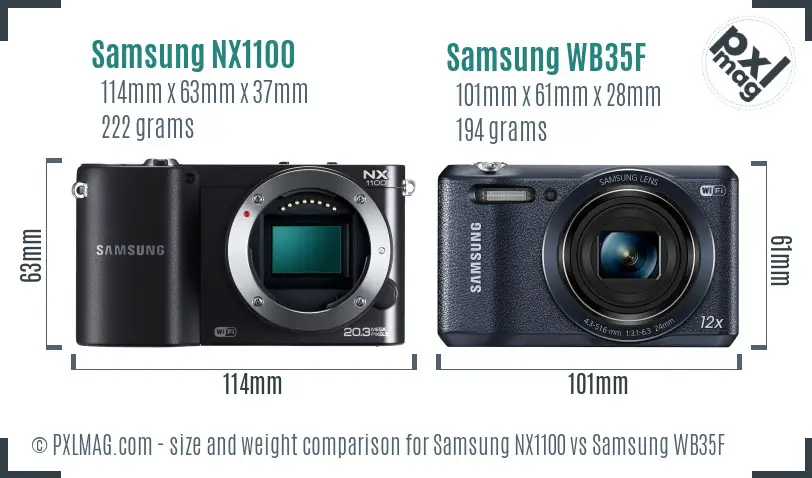 Samsung NX1100 vs Samsung WB35F size comparison