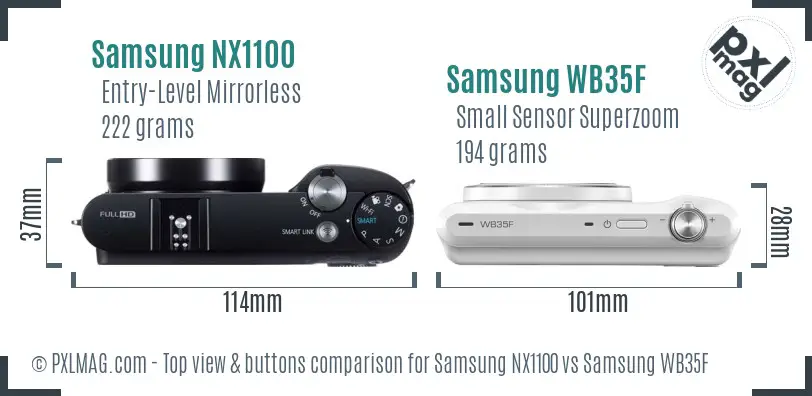 Samsung NX1100 vs Samsung WB35F top view buttons comparison