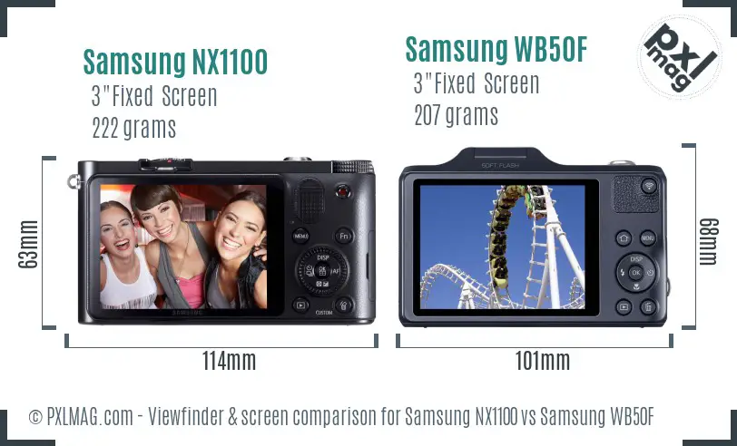 Samsung NX1100 vs Samsung WB50F Screen and Viewfinder comparison