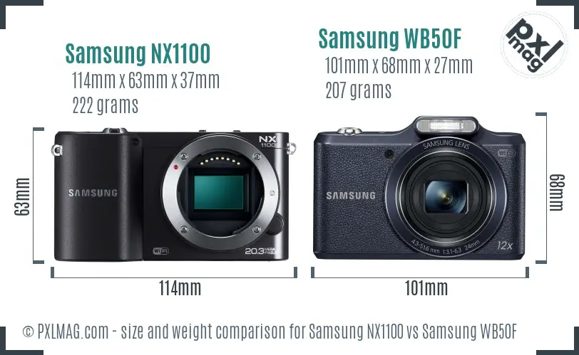Samsung NX1100 vs Samsung WB50F size comparison