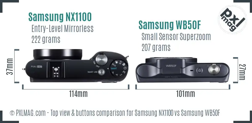 Samsung NX1100 vs Samsung WB50F top view buttons comparison