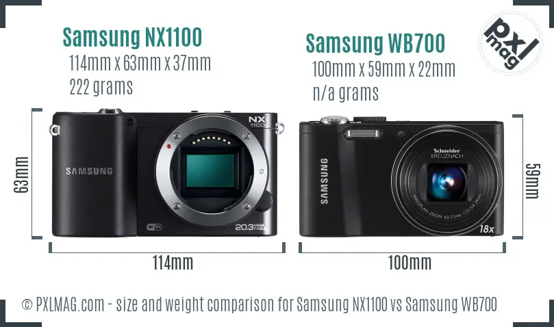Samsung NX1100 vs Samsung WB700 size comparison