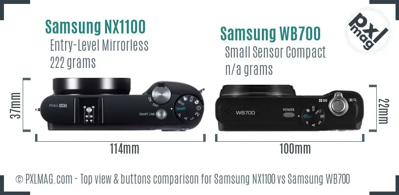 Samsung NX1100 vs Samsung WB700 top view buttons comparison