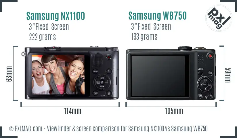 Samsung NX1100 vs Samsung WB750 Screen and Viewfinder comparison