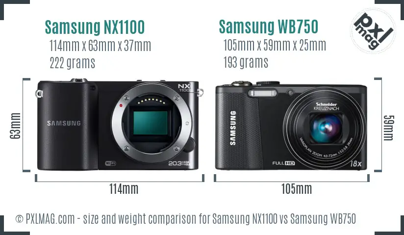 Samsung NX1100 vs Samsung WB750 size comparison
