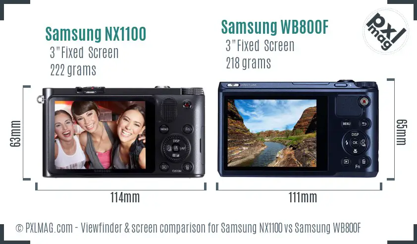 Samsung NX1100 vs Samsung WB800F Screen and Viewfinder comparison