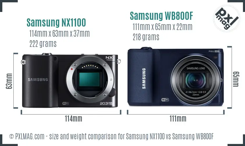 Samsung NX1100 vs Samsung WB800F size comparison