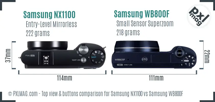 Samsung NX1100 vs Samsung WB800F top view buttons comparison