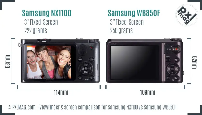 Samsung NX1100 vs Samsung WB850F Screen and Viewfinder comparison