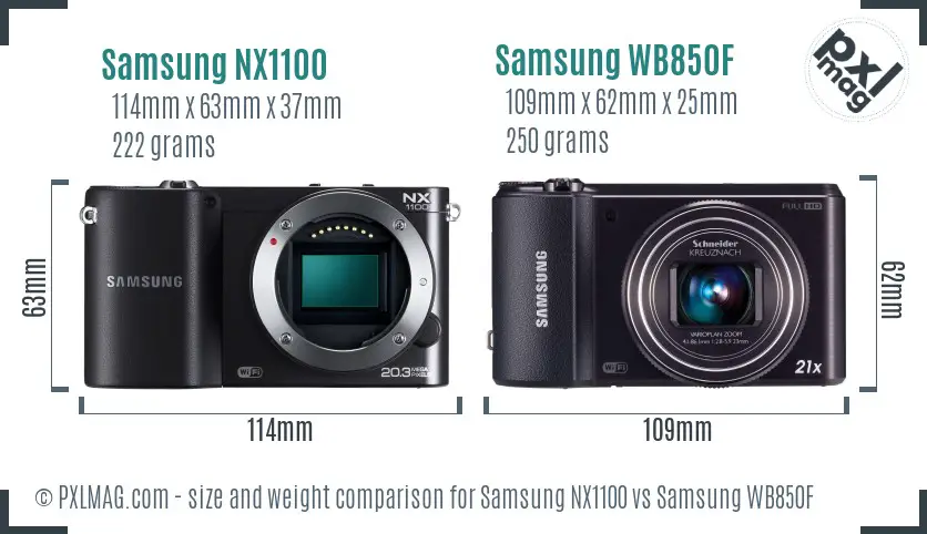 Samsung NX1100 vs Samsung WB850F size comparison