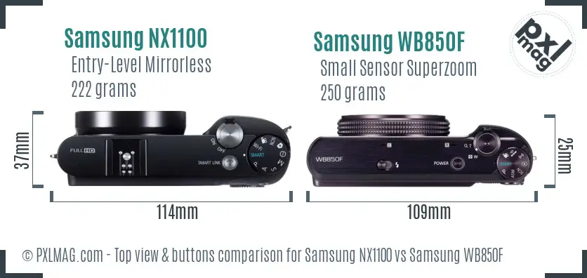 Samsung NX1100 vs Samsung WB850F top view buttons comparison