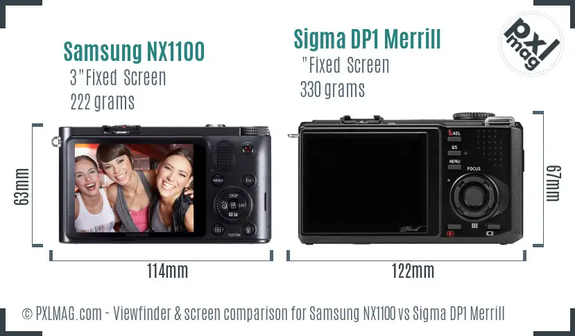 Samsung NX1100 vs Sigma DP1 Merrill Screen and Viewfinder comparison