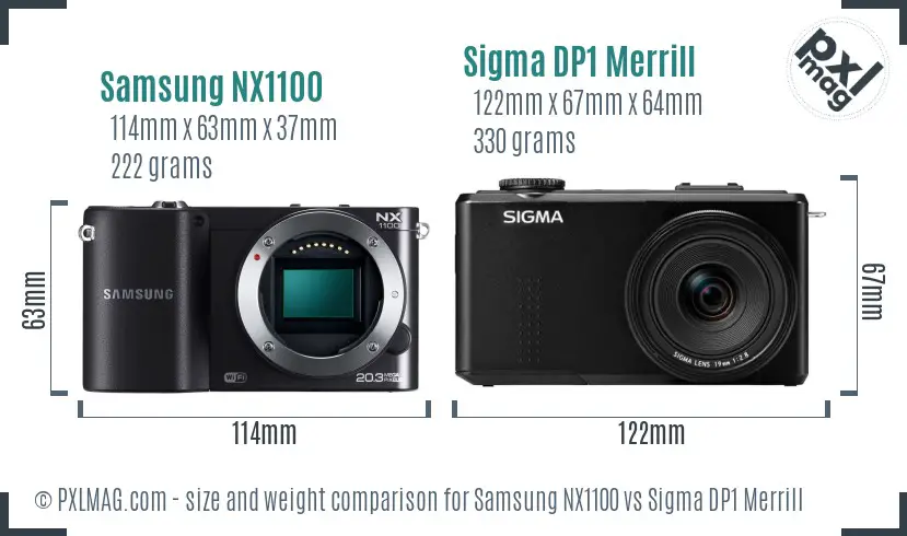 Samsung NX1100 vs Sigma DP1 Merrill size comparison