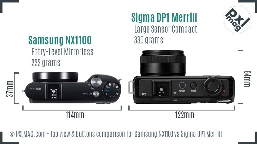 Samsung NX1100 vs Sigma DP1 Merrill top view buttons comparison