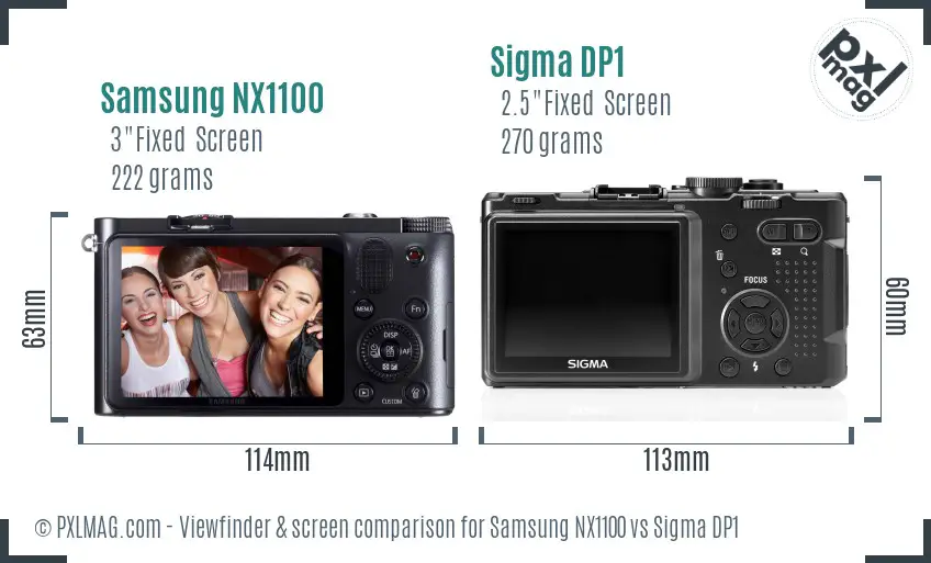 Samsung NX1100 vs Sigma DP1 Screen and Viewfinder comparison