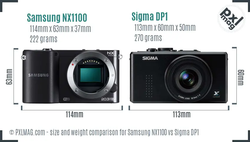 Samsung NX1100 vs Sigma DP1 size comparison