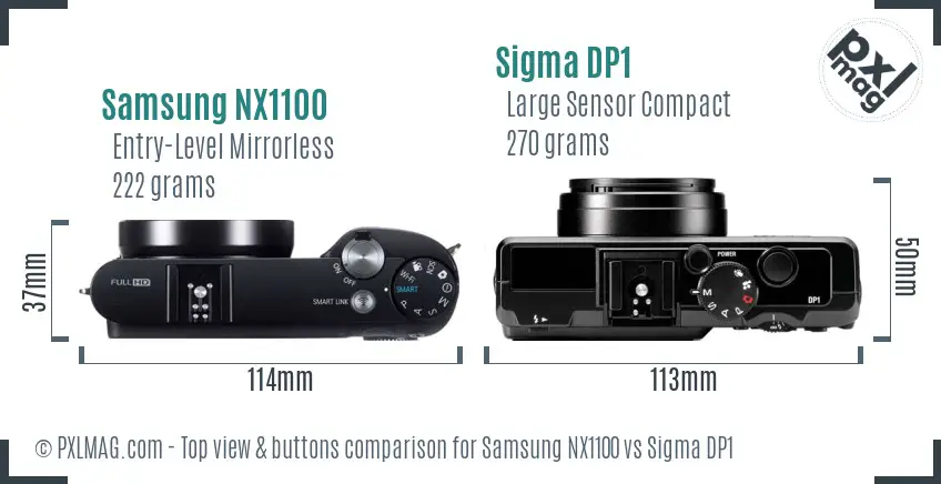 Samsung NX1100 vs Sigma DP1 top view buttons comparison