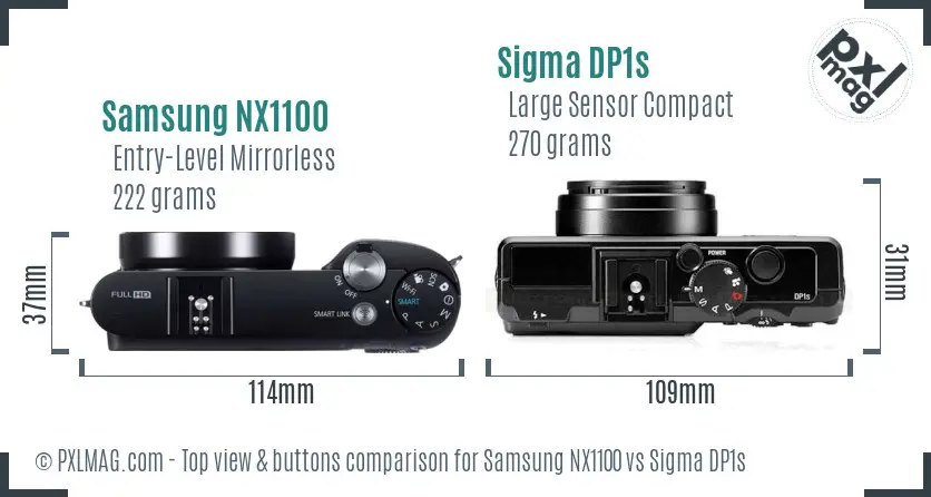 Samsung NX1100 vs Sigma DP1s top view buttons comparison