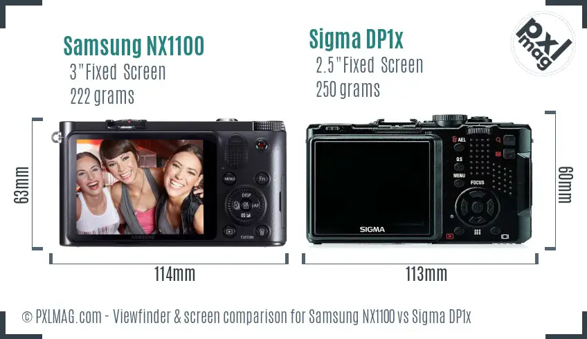 Samsung NX1100 vs Sigma DP1x Screen and Viewfinder comparison