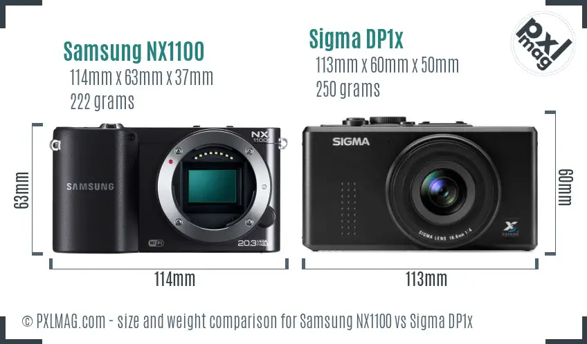 Samsung NX1100 vs Sigma DP1x size comparison