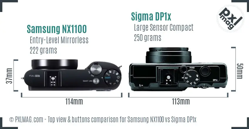 Samsung NX1100 vs Sigma DP1x top view buttons comparison