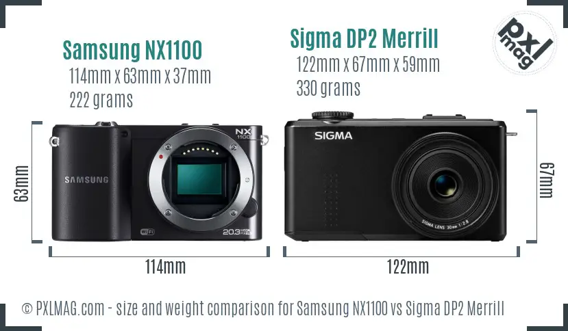 Samsung NX1100 vs Sigma DP2 Merrill size comparison