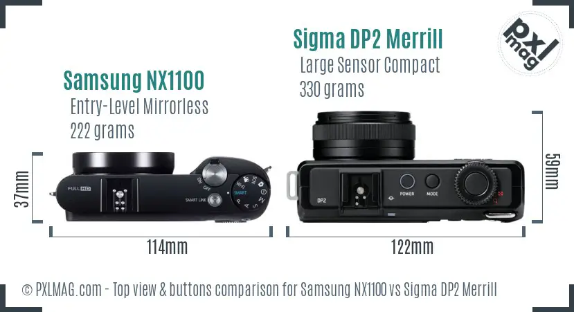Samsung NX1100 vs Sigma DP2 Merrill top view buttons comparison