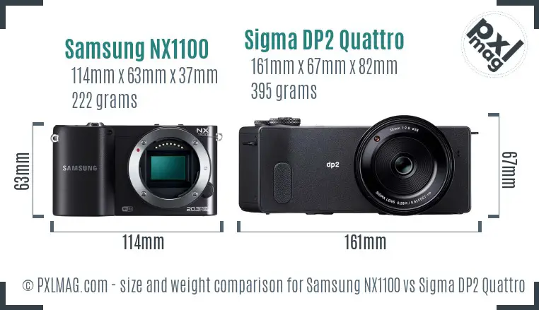 Samsung NX1100 vs Sigma DP2 Quattro size comparison