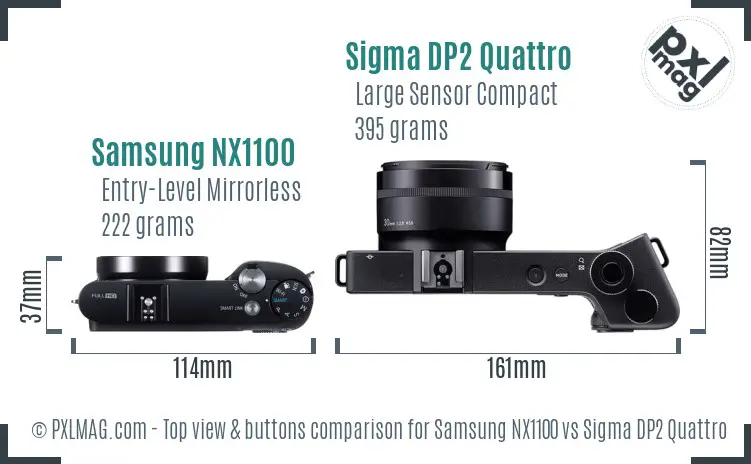 Samsung NX1100 vs Sigma DP2 Quattro top view buttons comparison