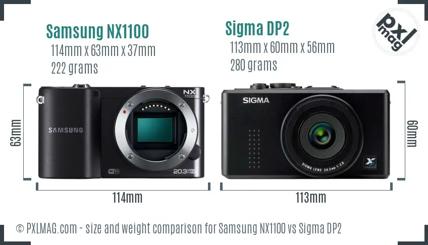 Samsung NX1100 vs Sigma DP2 size comparison