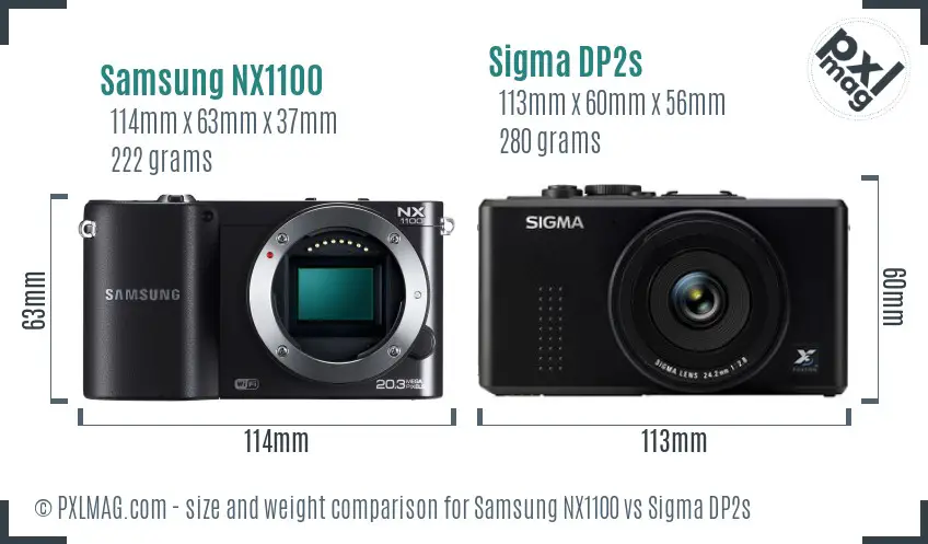 Samsung NX1100 vs Sigma DP2s size comparison